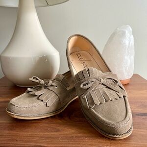 Sole Society Huxley Suede Loafers – Taupe Fringe Tassel Flats Size 9